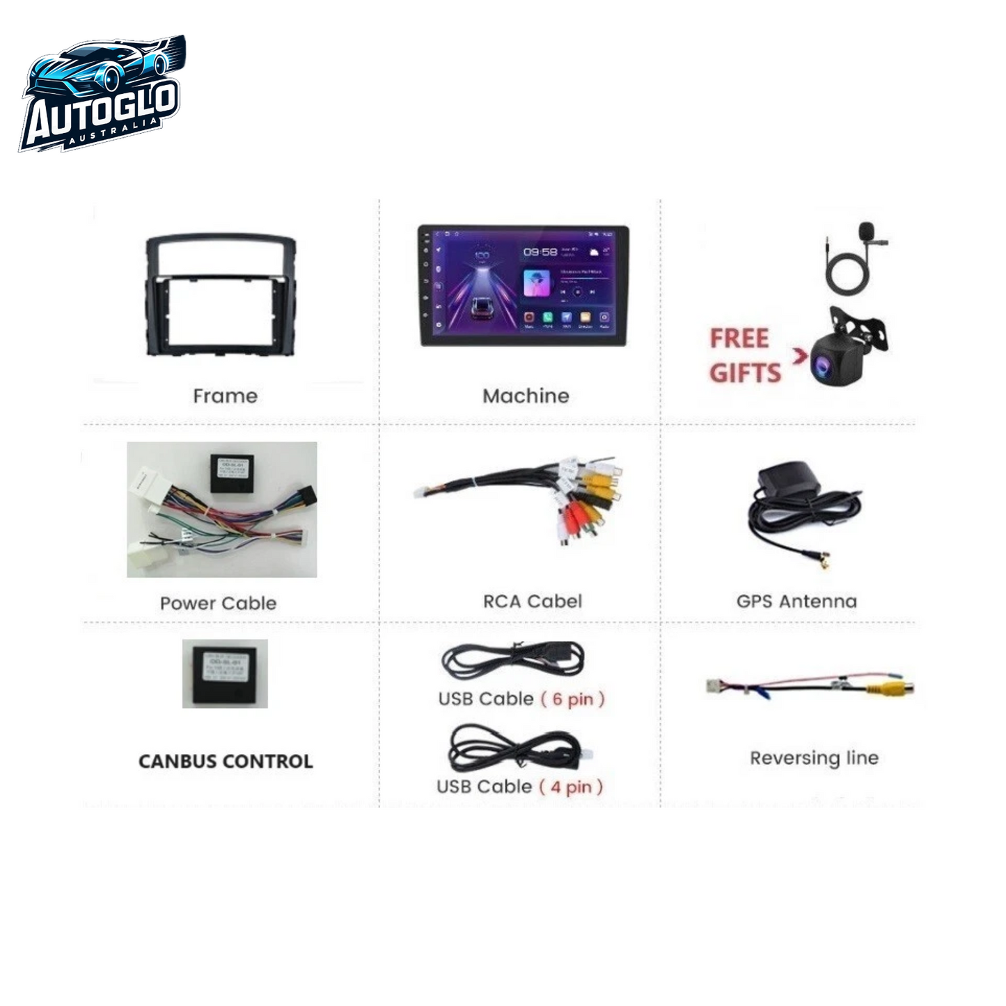 Autoglo Australia 9" (2G+32G) GPS BT WiFi CARPLAY ANDROID 13 Stereo For MITSUBISHI PAJERO(2006-15)