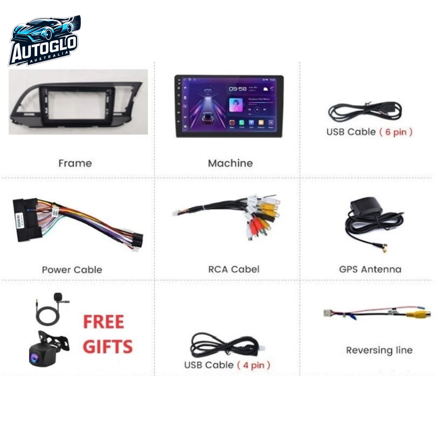 Autoglo Australia 9" CarPlay Android For HYUNDAI ELANTRA (2015-19) GPS BT WiFi (2GB+32GB)
