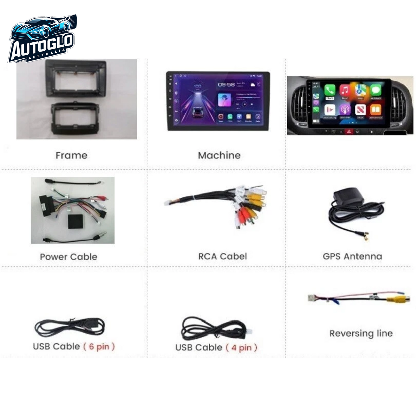 Autoglo Australia 10.1" Android Carplay GPS BT WiFi Stereo for FIAT 500 (2GB+32GB) 2010-15