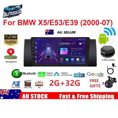 Autoglo Australia 9" CarPlay Android 13 GPS BT WiFi Stereo For BMW X5/E53/E39 2GB+32GB (2000-07)