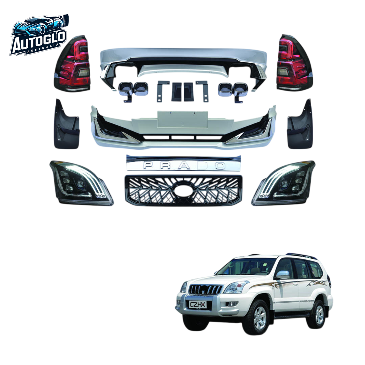 Autoglo Australia Toyota Prado FJ120 2003–2009 Facelift Front & Rear Body Kit