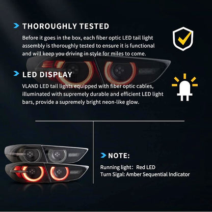 VLAND LED TailLights Smoke Lens Rear Lamps For 2019 2020 2021 Mazda3 Axela Sedan