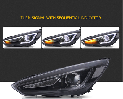 VLAND 2Pcs LED Projector Headlights For 2015-2018 Ford Focus W/Sequential Signal