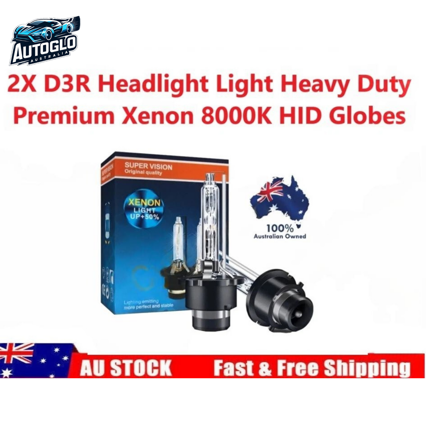 Autoglo Australia 2X D3R Headlight Light Heavy Duty Premium Xenon 8000K Xenon HID Globes