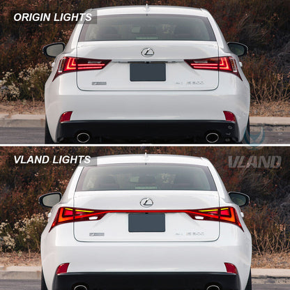 VLAND Red LED Tail Lights 2014-19 Lexus IS250 300h 350F Start Animation w/ sequential Indicators