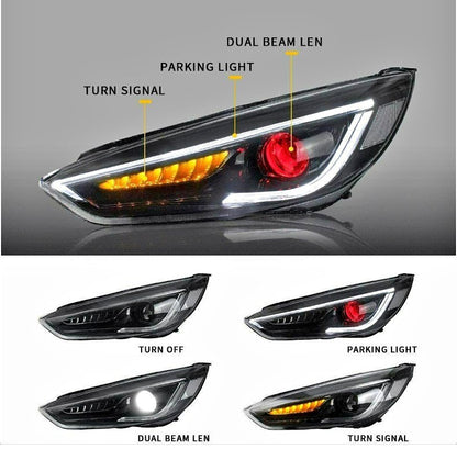 VLAND Red Demon Eyes LED Headlights for Ford Focus 2015-2018 Sequential Signals