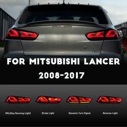 LED Red Lens Tail Lights for Mitsubishi Lancer 08-17 EVO X with Start Up Animation