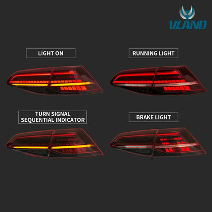 2pcs VLAND LED Tail lights Fit Volkswagen Golf 7 MK7 13-19 rear Lamps - Autoglo Australia