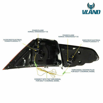 2pcs VLAND LED Tail lights Fit Volkswagen Golf 7 MK7 13-19 rear Lamps - Autoglo Australia