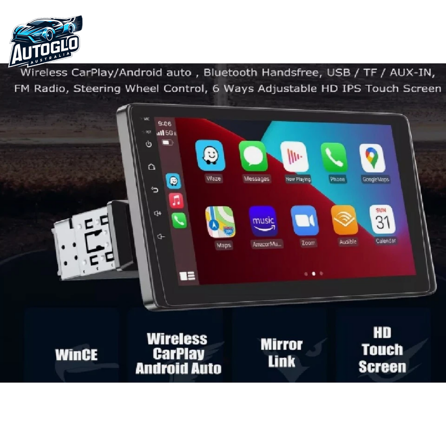 Autoglo Australia 9" Single 1 DIN Car Stereo Radio Wireless CarPlay/Android Auto AUX USB Head Unit