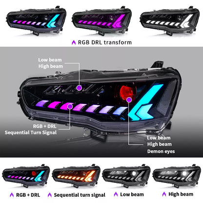 Autoglo Australia Full LED RGB Headlights For Mitsubishi Lancer Sedan 2008-2017 w/Demon Eyes DRL