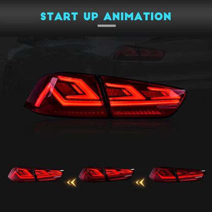LED Red Lens Tail Lights for Mitsubishi Lancer 08-17 EVO X with Start Up Animation