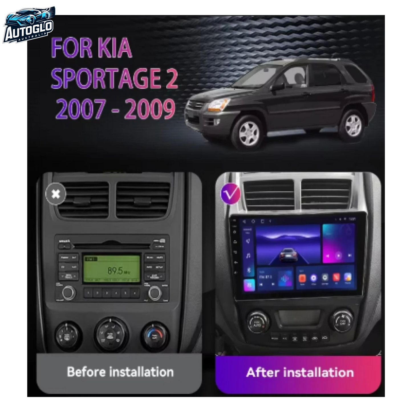 Autoglo Australia 9" (2G+32G) GPS BT WiFi Carplay Android 13 Stereo For KIA SPORTAGE (2005-10)