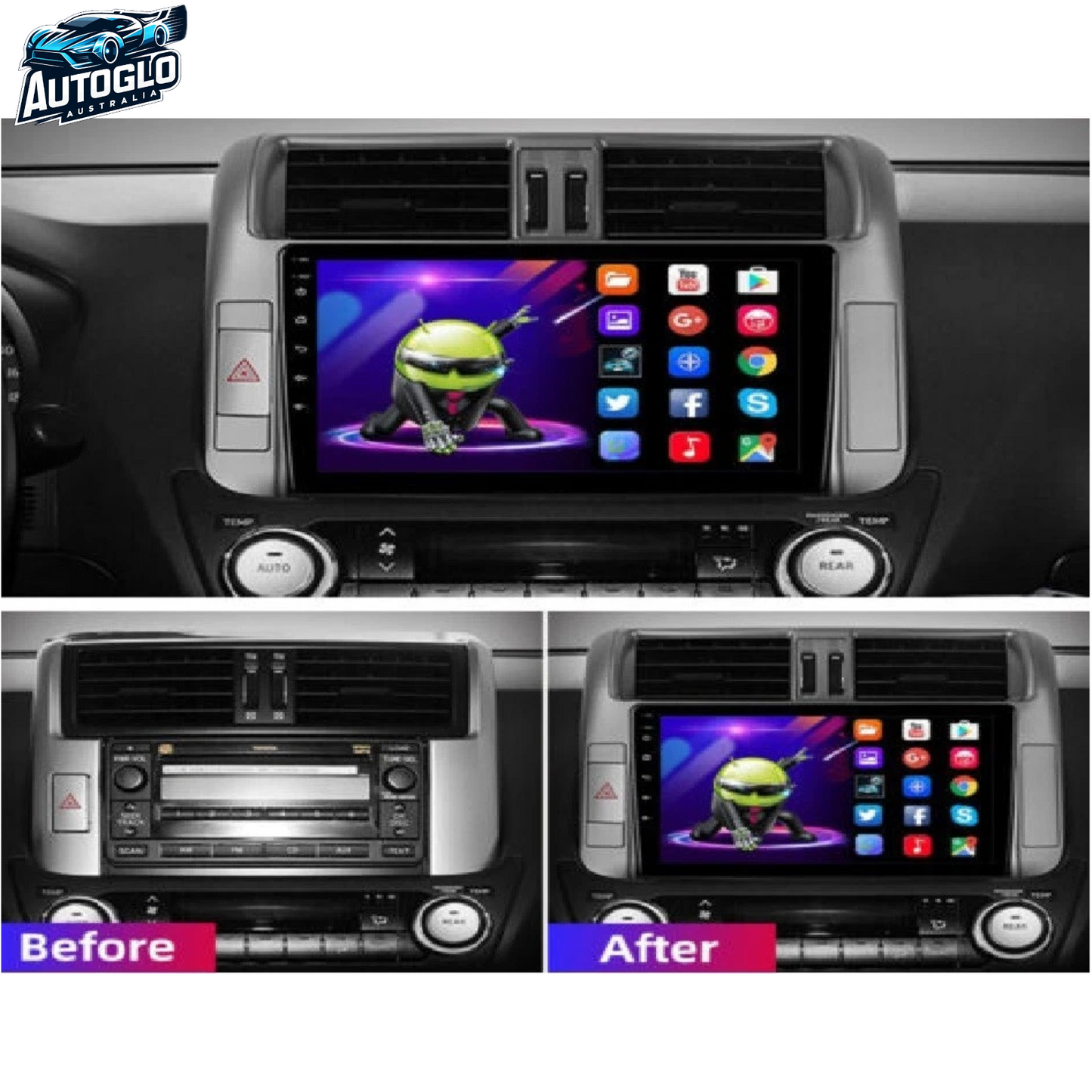 Autoglo Australia 9" (2G+32G) GPS BT WiFi CARPLAY ANDROID Stereo For Toyota Prado 150 (2009-2013)