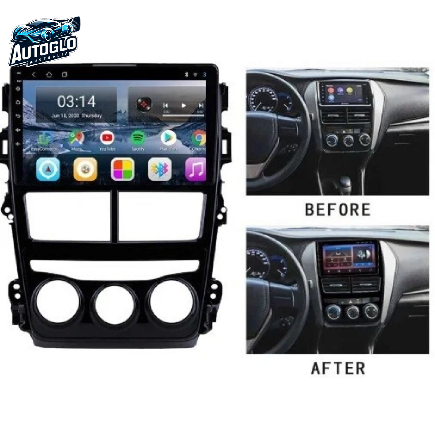 Autoglo Australia 9" CarPlay Android 13 GPS BT WiFi 2GB+32GB Stereo For TOYOTA YARIS (2018+)