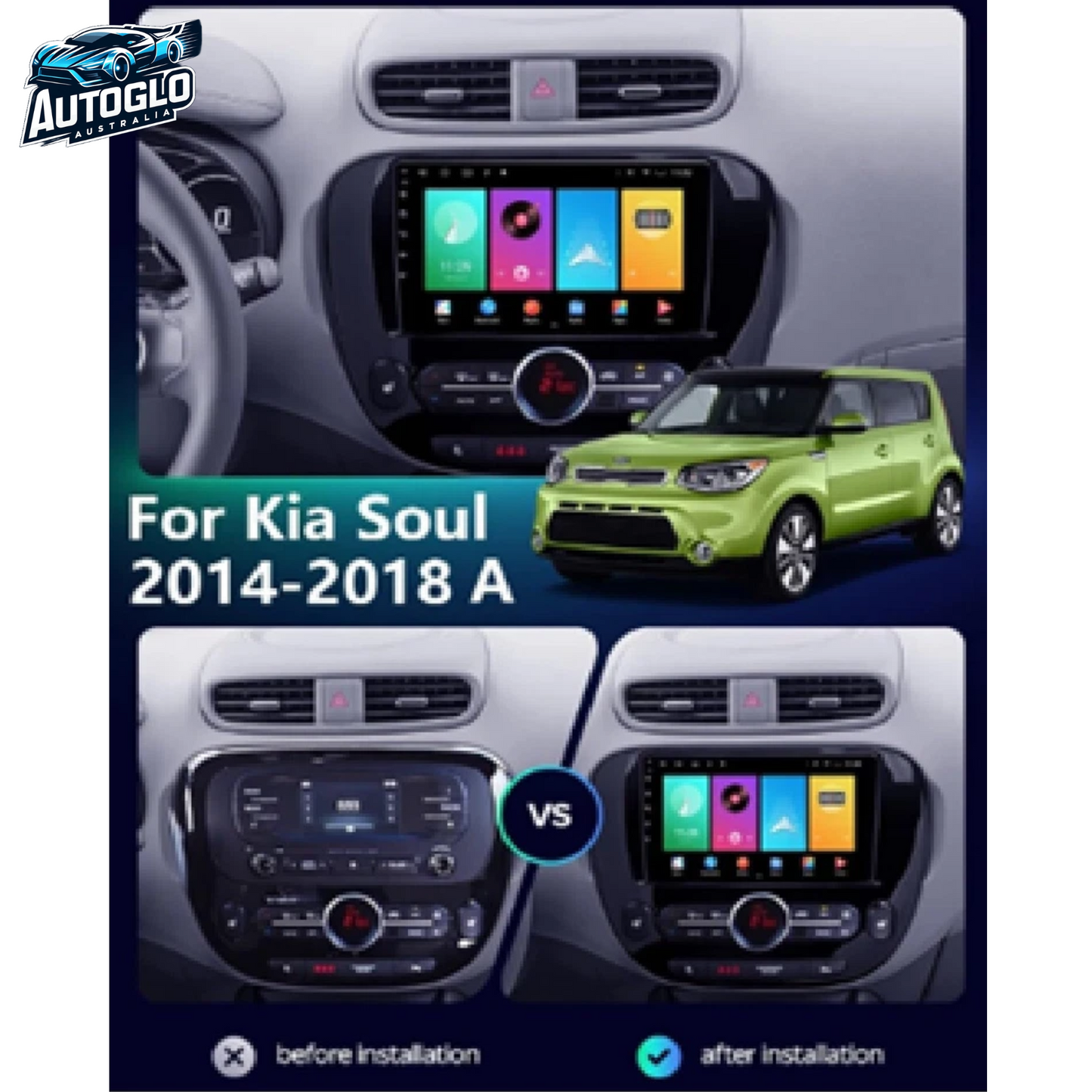 Autoglo Australia 9" CarPlay Android GPS BT WiFi Stereo For KIA SOUL AUTO AC (2013-19) 2+32GB