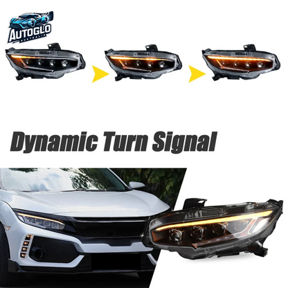 Autoglo Australia LED Headlights For Honda Civic 2016-2021 10th Gen Mustang Style DRL Start UP Animation