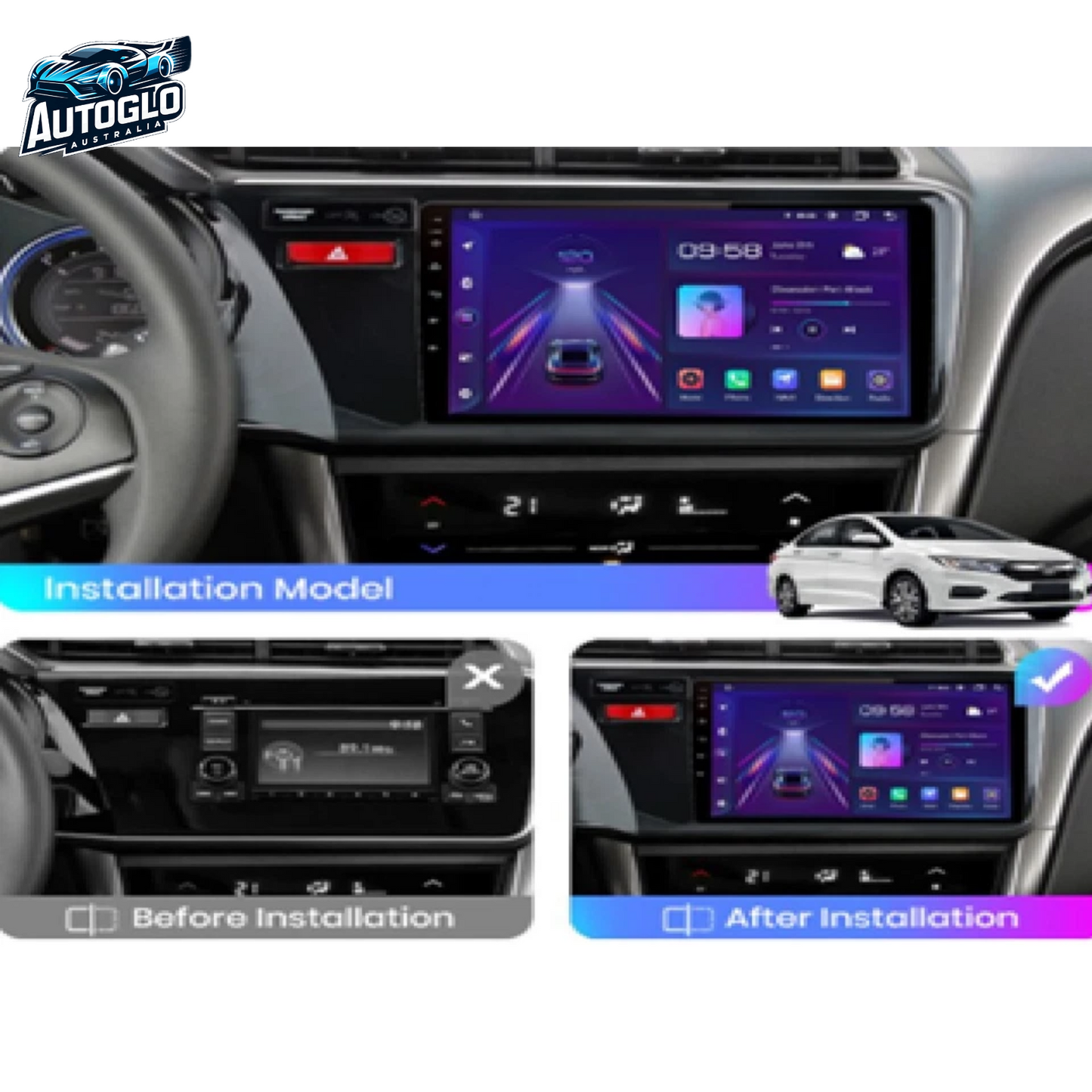 Autoglo Australia 10.1" Carplay Android 2GB+32GB BT GPS WiFi Stereo for HONDA CITY (2014-19)