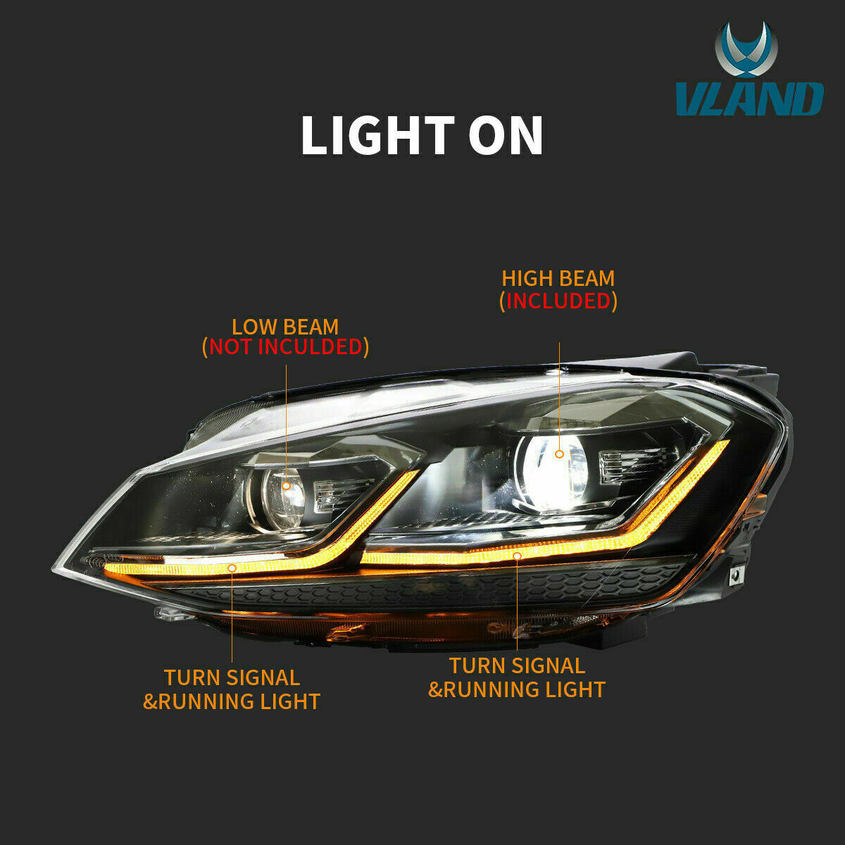 Projector Headlights LED DRL & LED Sequential Signal For 2013-2018 VW MK7 Golf 7