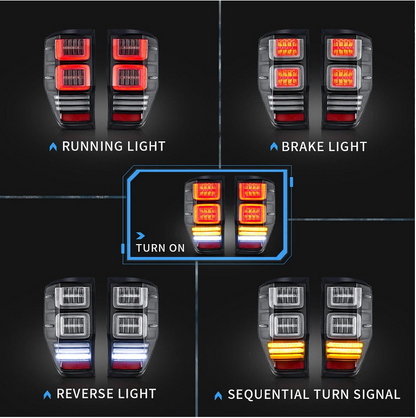 VLAND Clear Lens LED Tail Lights For 2012-2021 Ford Ranger Raptor w/Sequential