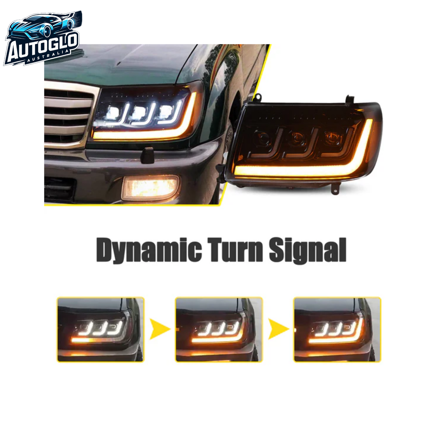 Autoglo Australia LED Headlights For Toyota Land Cruiser (J100) 1998-2007 Start UP Animation With Sequential Turn Signal