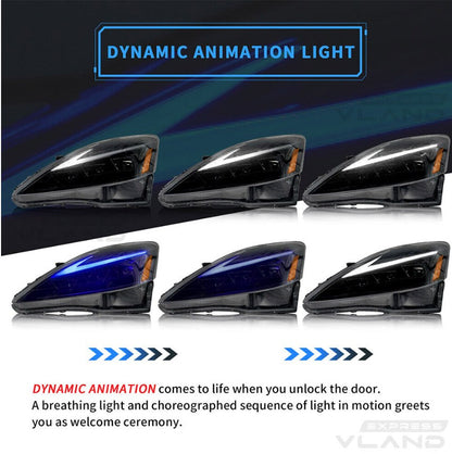 LED Projector Headlights For 2006-2013 Lexus IS250 IS350 ISF Dynamic Blue DRL