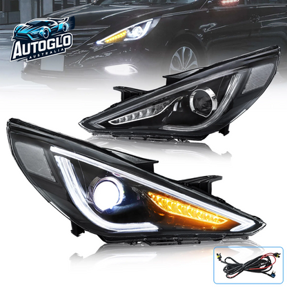VLAND Dual Beam Sequential Headlights For Hyundai Sonata 2011-2014 ABS PMMA GLASS Material (Bulbs Not Included)
