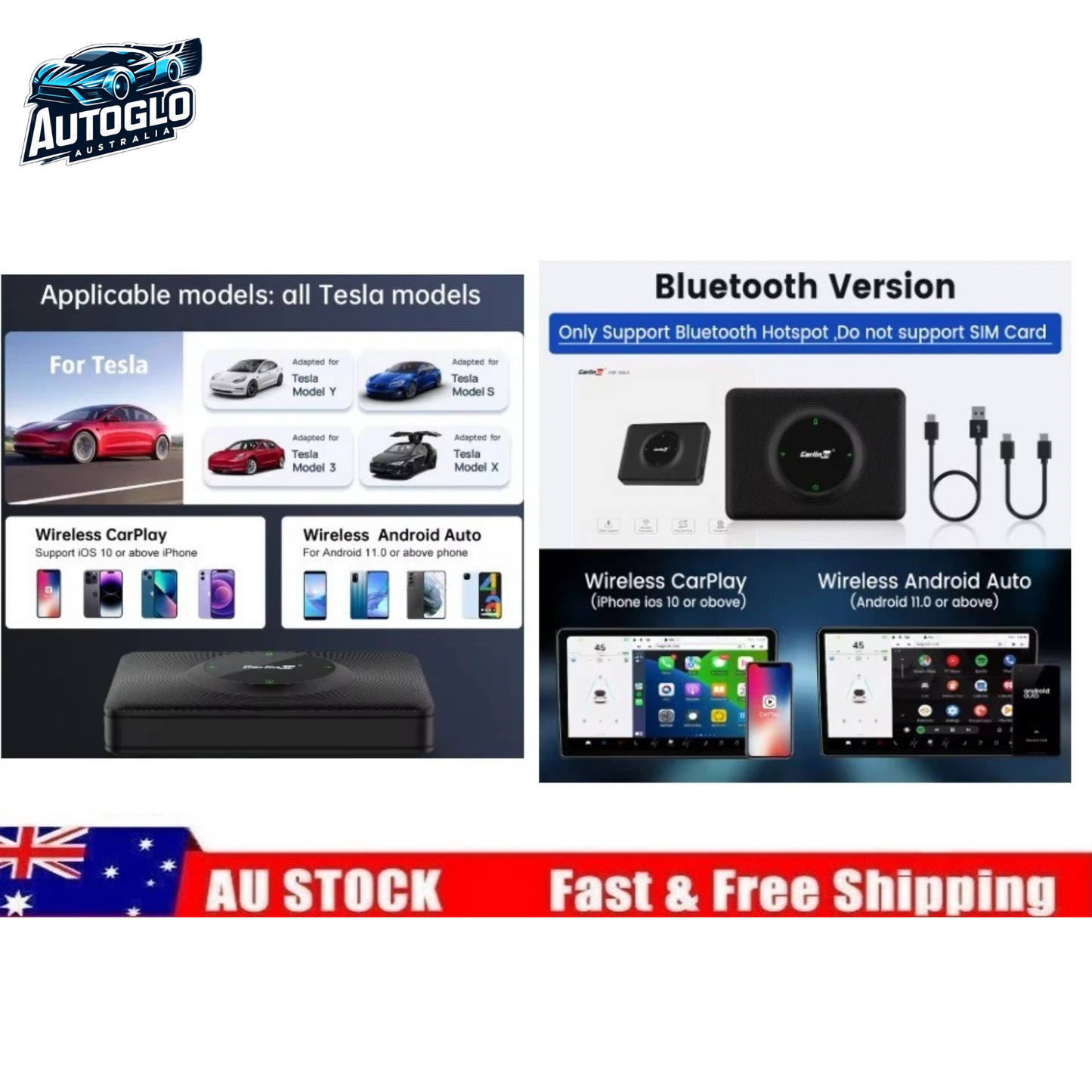 Autoglo Australia T2C CarlinKit Car Adapter For Tesla Model Y Model 3 Wireless Auto Connect