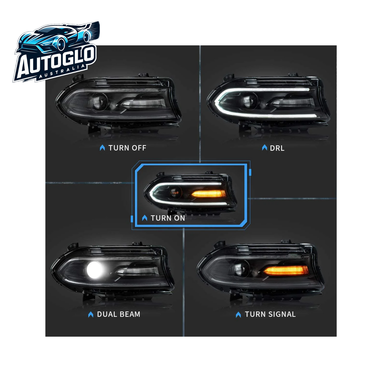 VLAND Dual Beam Projector Headlights For Dodge Charger 2015-2020