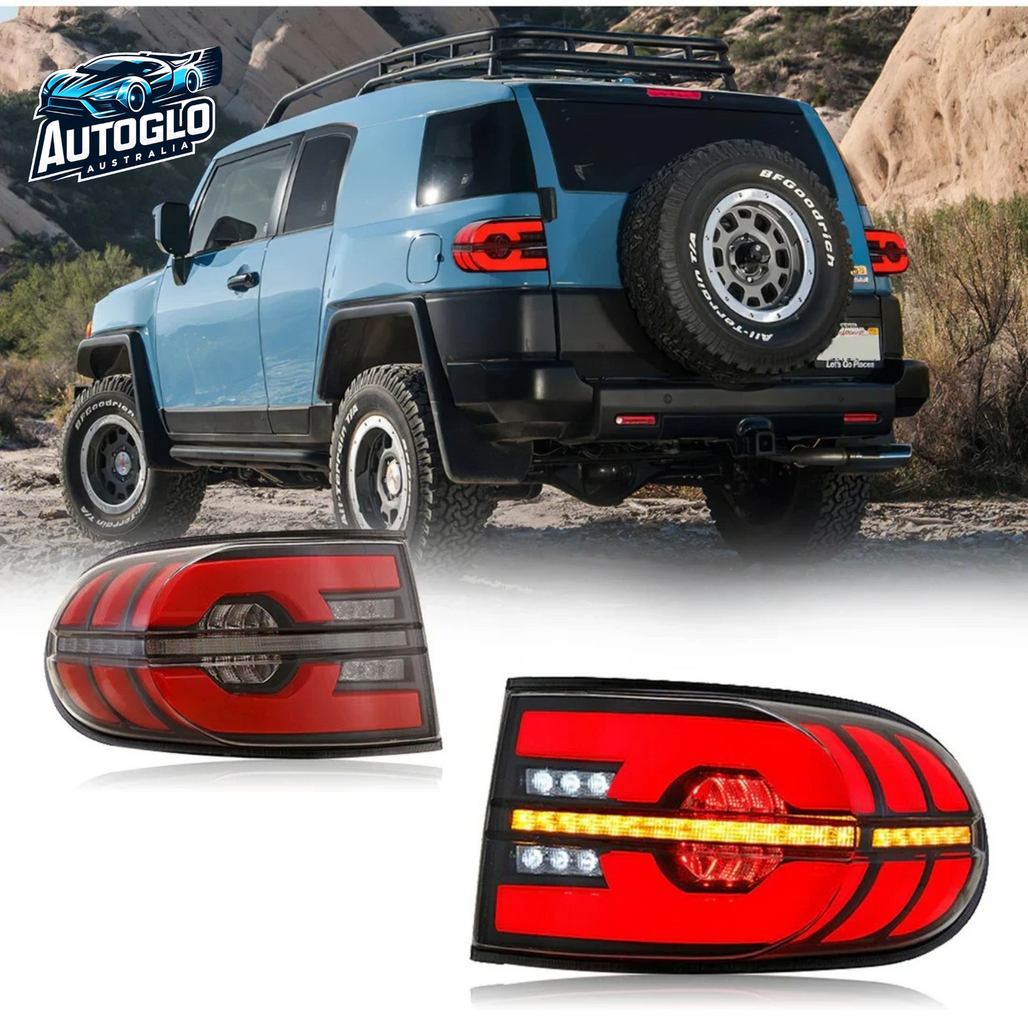 Autoglo Australia LED Tail Lights For Toyota FJ Cruiser 2007-2015 Smoked 2PCS DRL Start UP Animation