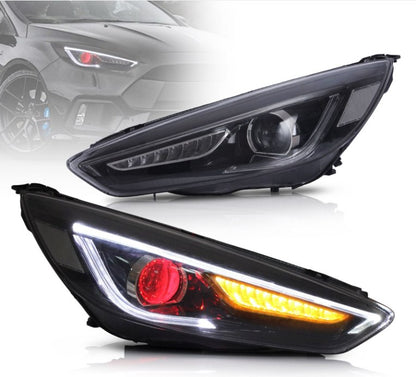 VLAND Red Demon Eyes LED Headlights for Ford Focus 2015-2018 Sequential Signals