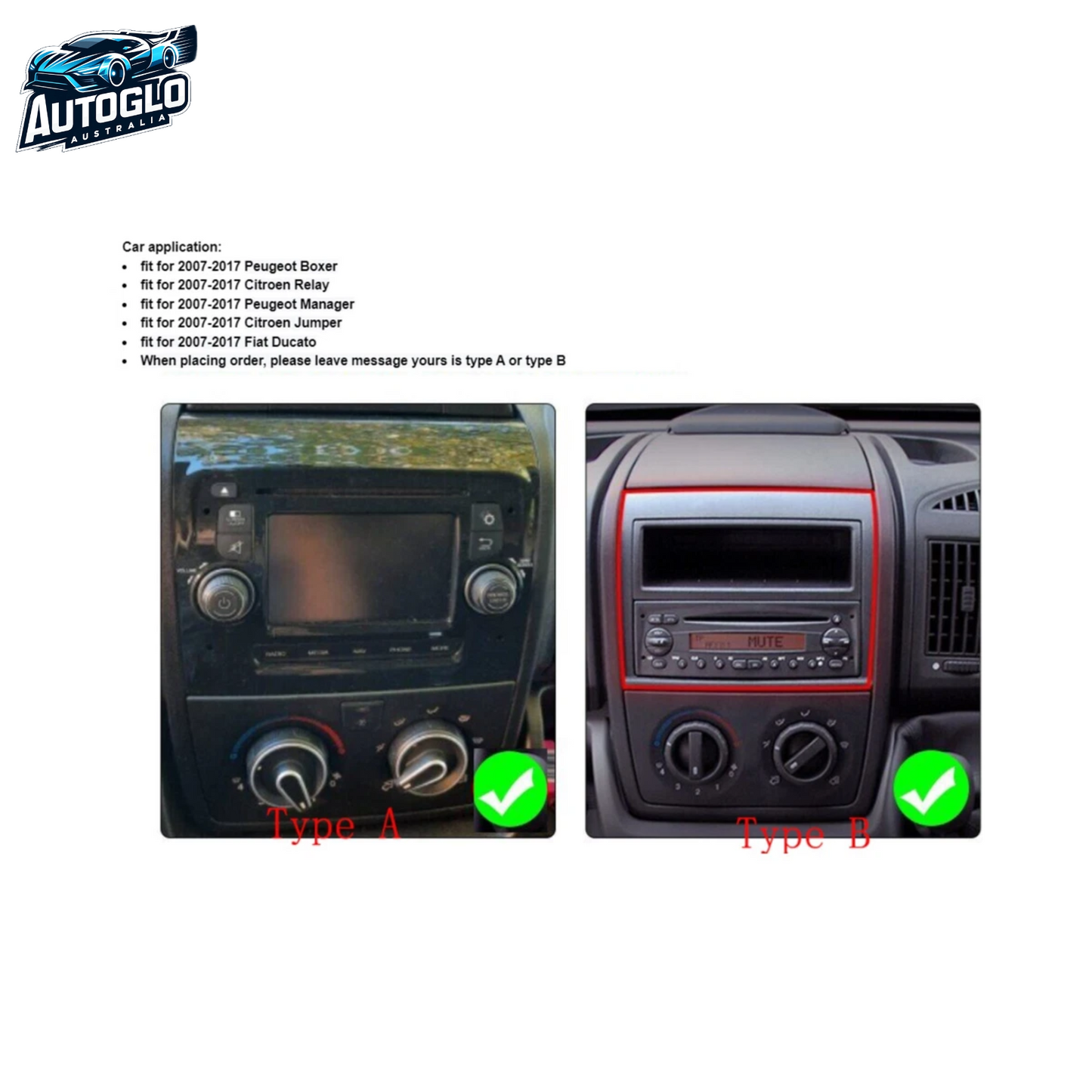 Autoglo Australia 9" Android Carplay BT GPS Stereo FIAT DUCATO PEUGEOT BOXER 2GB+32G (2005+)