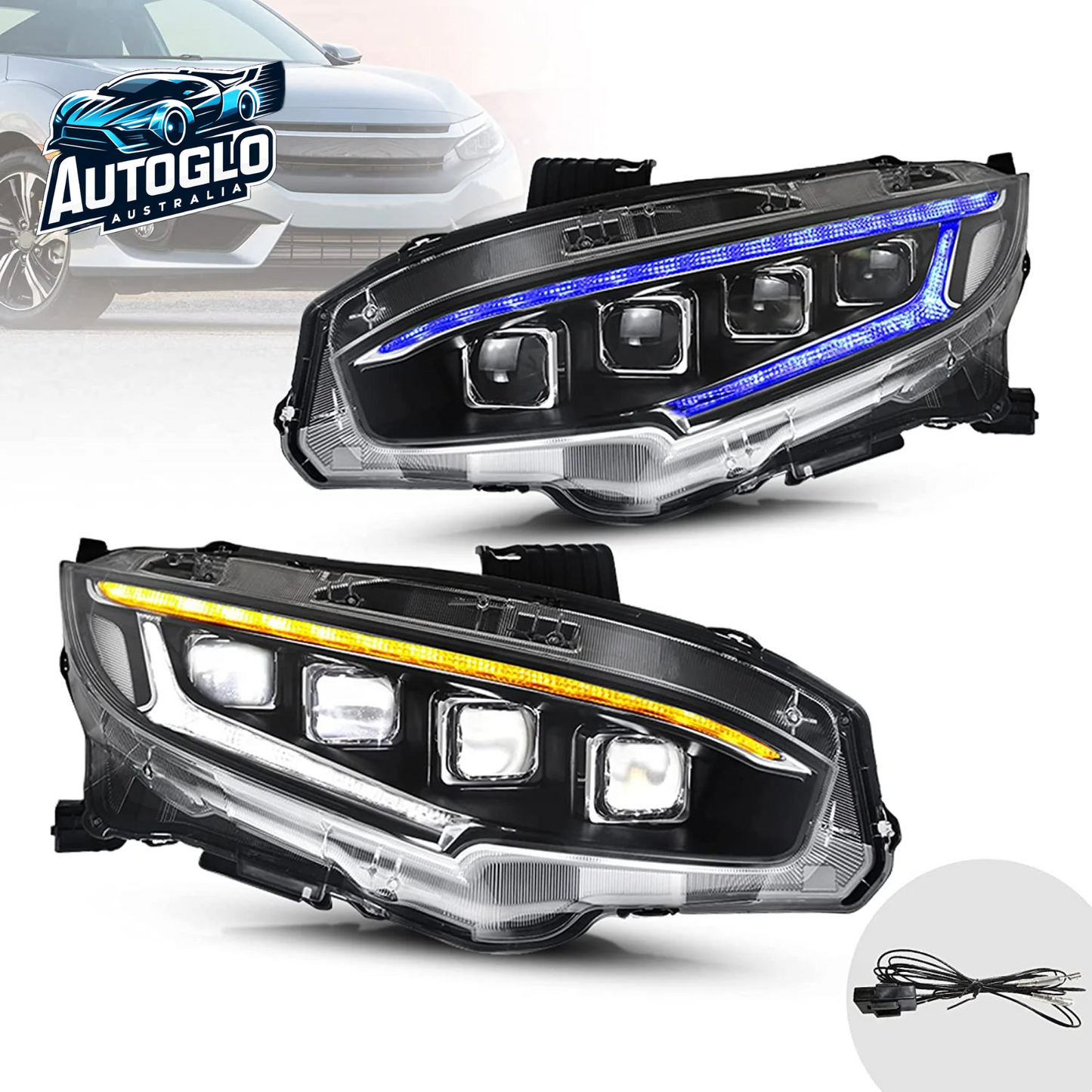 VLAND LED Projector Headlights For 10th Gen Honda Civic Sedan / Coupe / Hatchback / Type R 2016-2020 With Start-up Animation