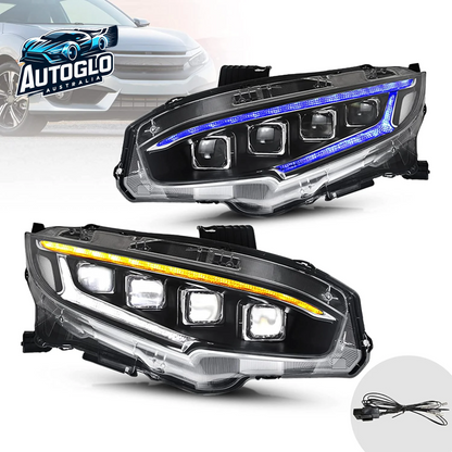 VLAND LED Projector Headlights For 10th Gen Honda Civic Sedan / Coupe / Hatchback / Type R 2016-2020 With Start-up Animation