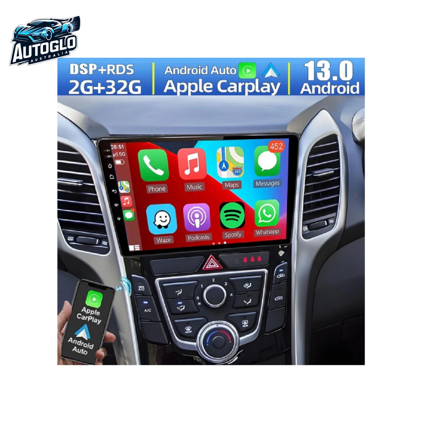 Autoglo Australia 9" Carplay Android GPS BT Stereo HD For Hyundai i30 GD (2012-2016) 2+32G