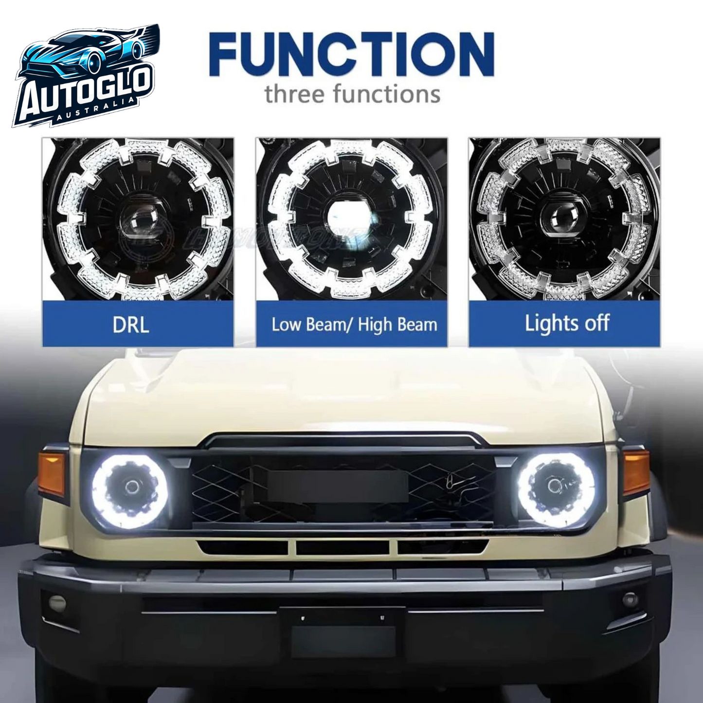 Autoglo Australia Toyota Land Cruiser LED Headlights AX (fourth facelift) 2023 2024 DRL Start UP Animation