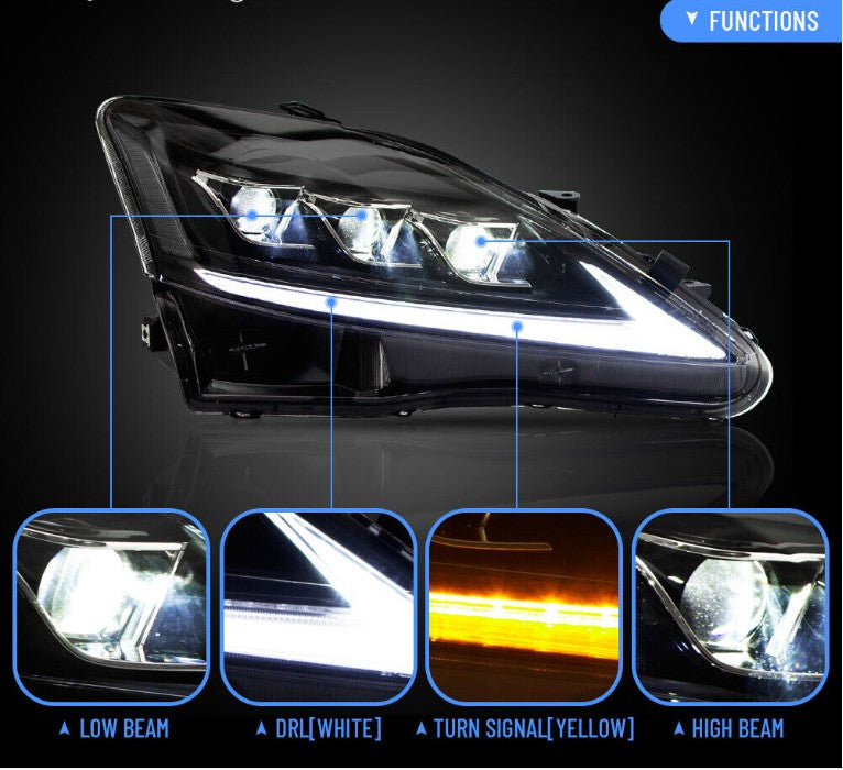VLAND LED Headlights For 2006-2013 Lexus IS250 IS350 ISF Sedan Clear Reflector