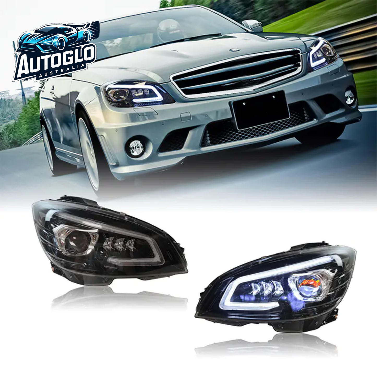 Autoglo Australia LED Headlights for 2007-2014 Mercedes Benz W204
