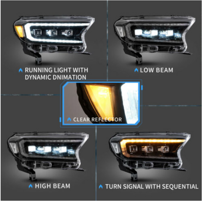 VLAND LED Projector Headlights For 2015-2020 Ford Ranger W/Start-up Animation