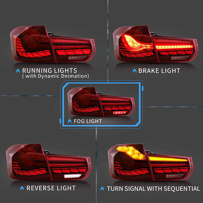 VLAND LED Red Lens Tail Lights For 2012-2018 BMW 3 Series F30 Start-up Animation Running Lamps