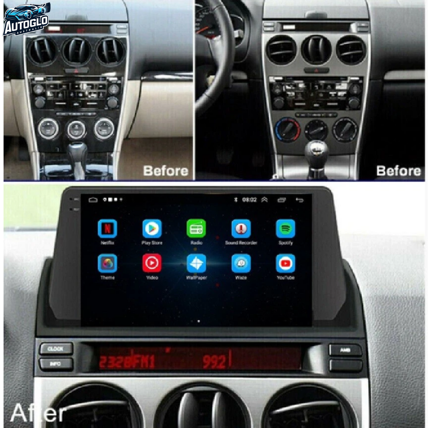 Autoglo Australia 9" CarPlay Android 13 GPS BT WiFi Stereo For MAZDA 6 (2005+ Models) 2GB+32GB