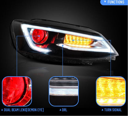 Vland 2Pcs LED Headlights For 2011-2014 Volkswagen VW Jetta MK6 Demon Eyes Lens