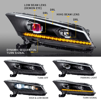 VLAND Demon Eyes LED Projector Headlights For 2008-2012 Honda Accord Sedan