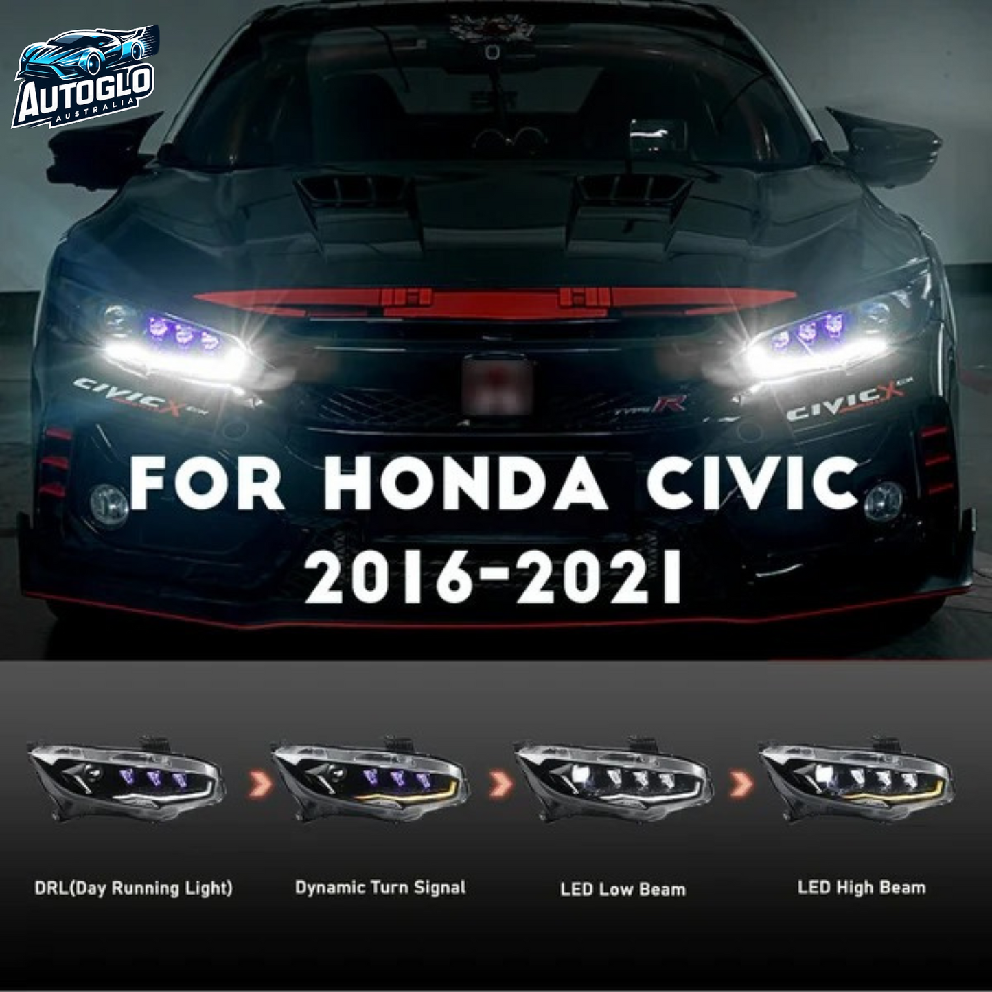 Autoglo Australia LED Headlights Compatible with Honda Civic 2016–2021