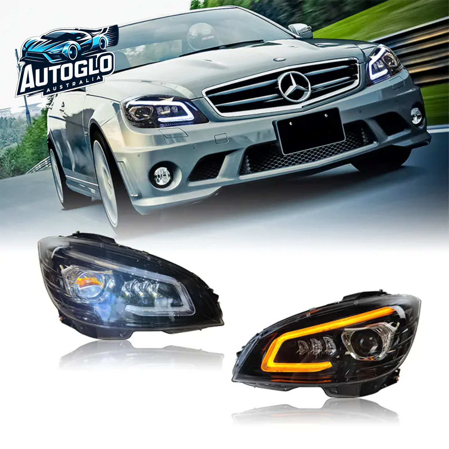 Autoglo Australia LED Headlights for 2007-2014 Mercedes Benz W204