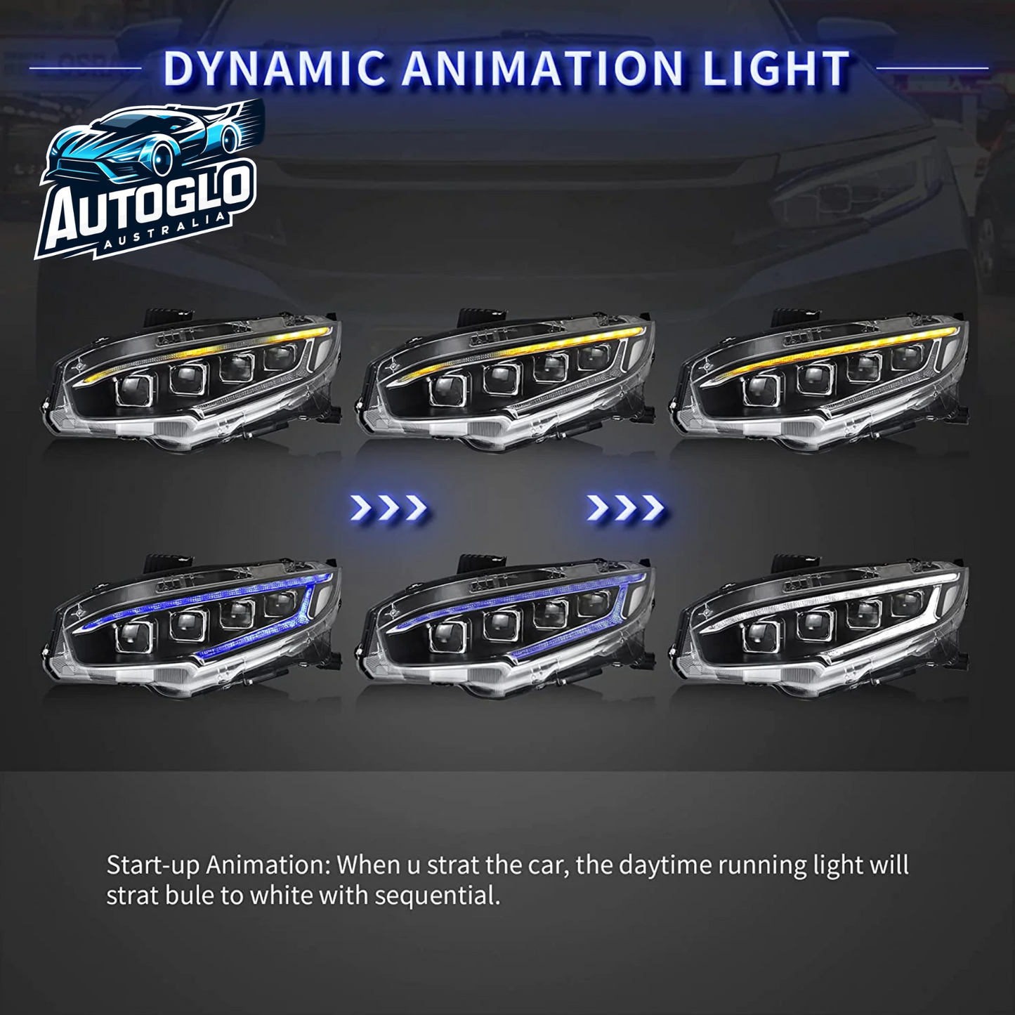 VLAND LED Projector Headlights For 10th Gen Honda Civic Sedan / Coupe / Hatchback / Type R 2016-2020 With Start-up Animation