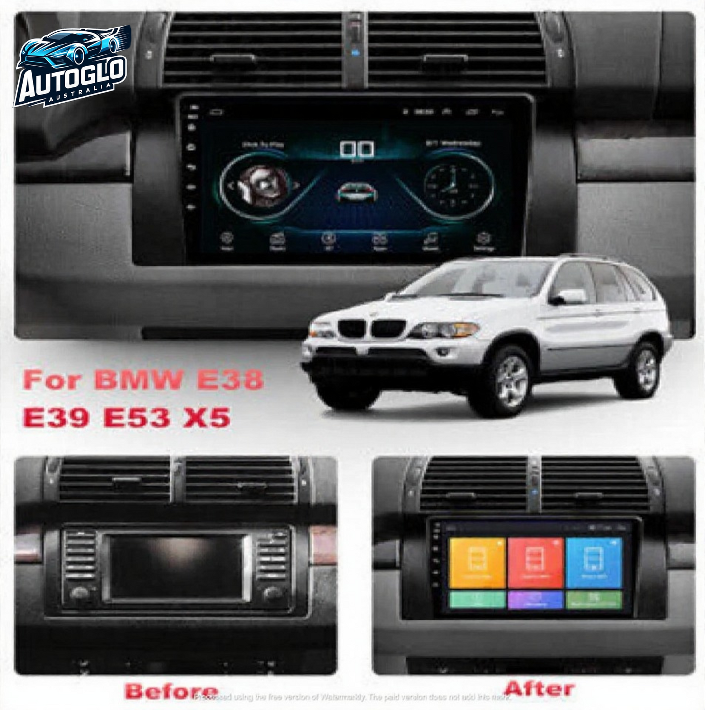 Autoglo Australia 9" (2G+32G)GPS BT WiFi CARPLAY ANDROID 13 Stereo For BMW 5 E39 X5 E53 E38