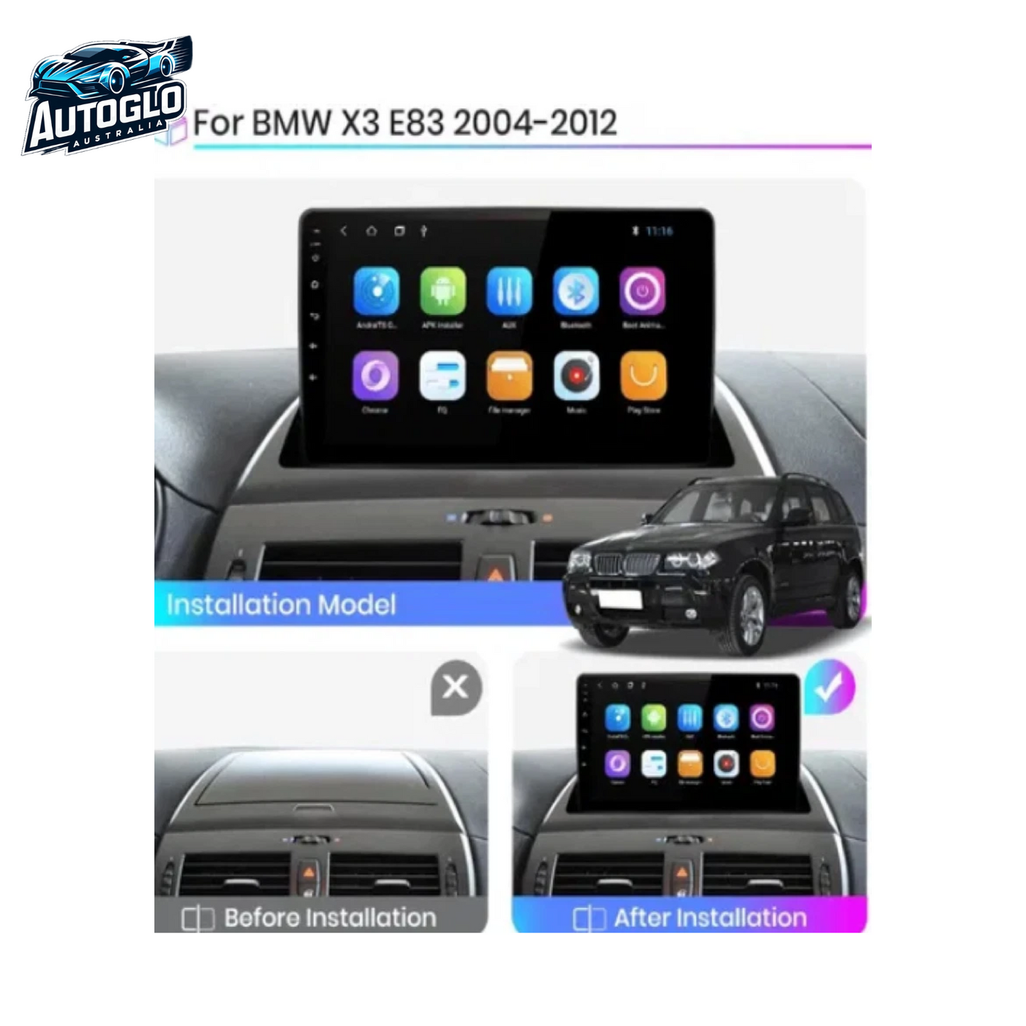 Autoglo Australia 9" (2GB+32G) Android Carplay BT GPS WiFi Stereo for BMW X3 E83 (2004-16)