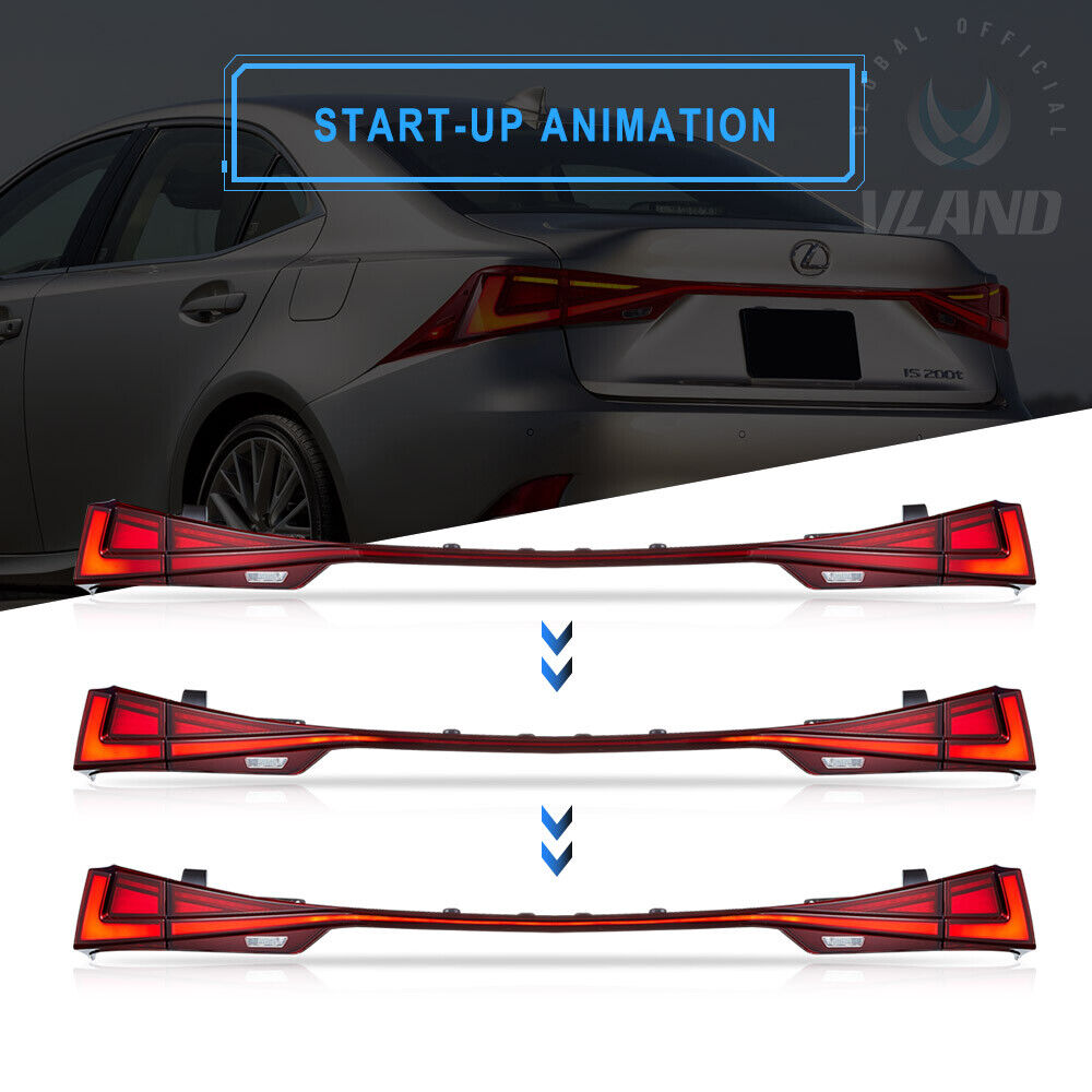 VLAND Red LED Tail Lights 2014-19 Lexus IS250 300h 350F Start Animation w/ sequential Indicators