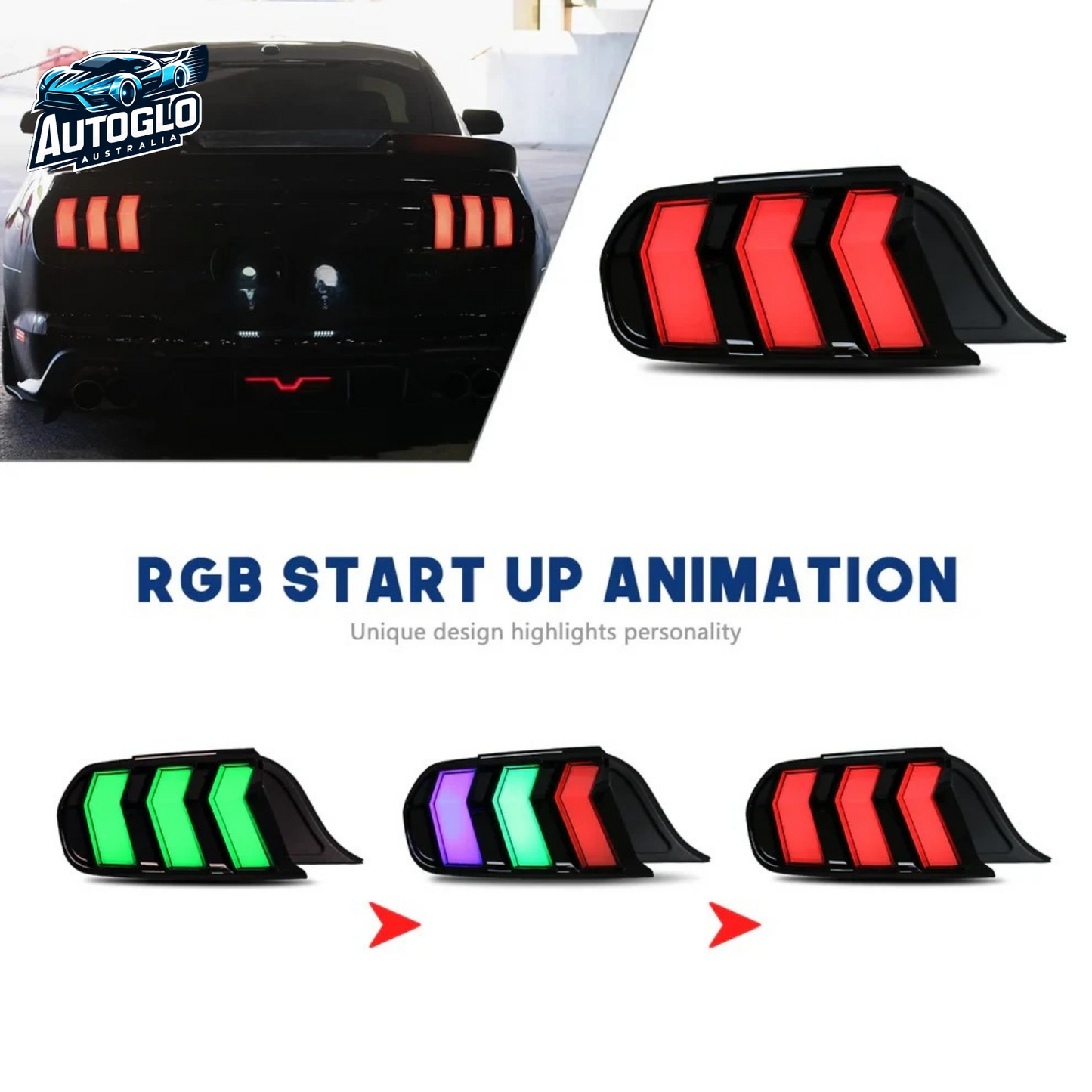 Autoglo Australia LED Tail Lights for Ford Mustang 2015-2023 DRL Animation 6 Kinds Mode Of Turn Signal Rear Lamp Plug And Play